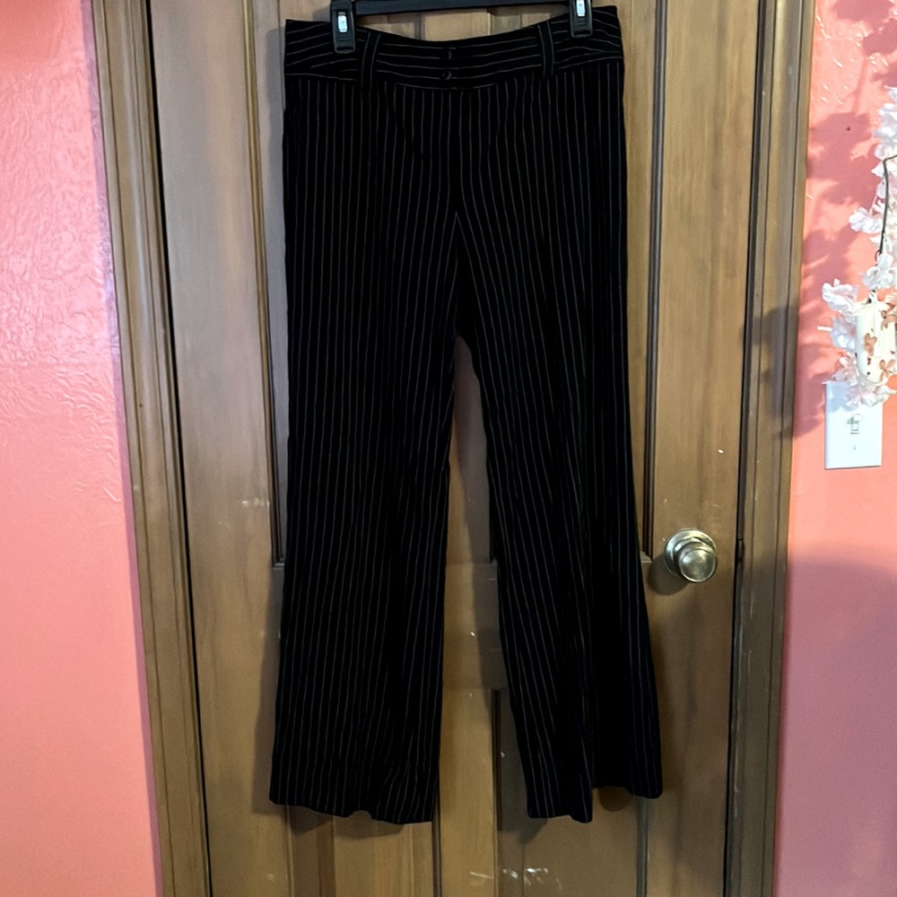 Black white pinstriped formal slacks